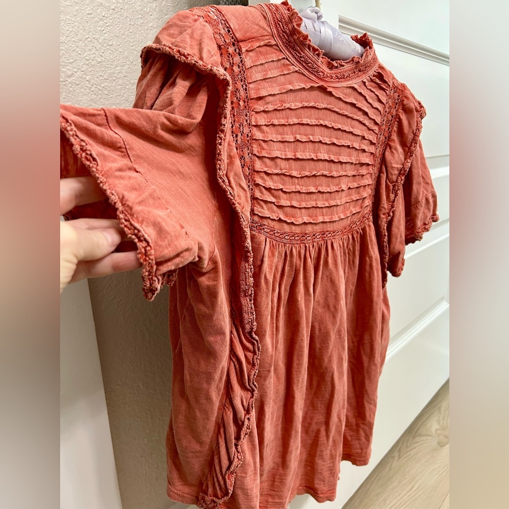 Free People Rust Ruffle Blouse